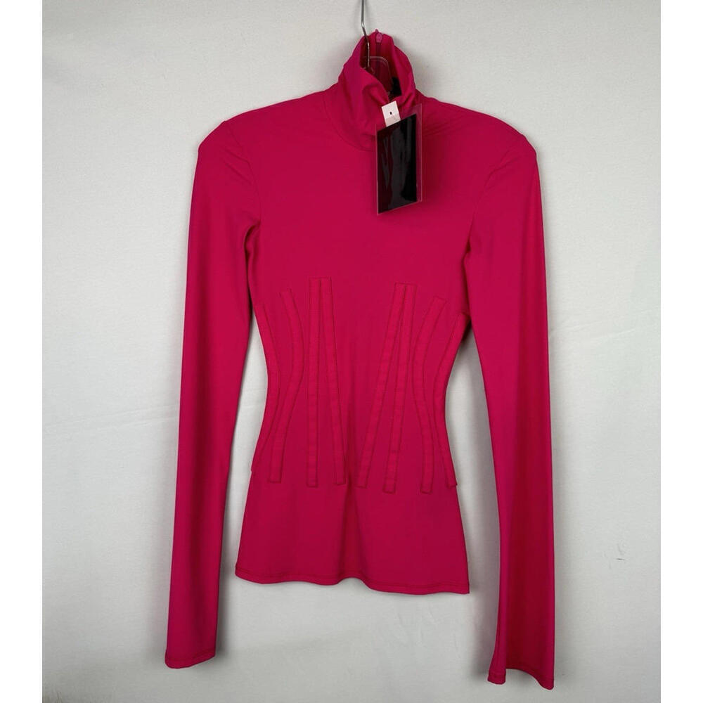 Ellery Mock Neck Long Sleeve Top Hot Pink Size 0 US